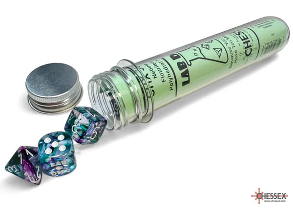 Chessex Dice Set: Lab Dice™: Nebula® Fluorite™/white Polyhedral 7-Dice Set (with bonus die)