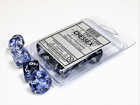 Nebula® Black/white Set of Ten d10s