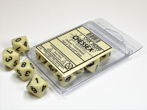 Opaque Ivory/black Set of Ten d10s