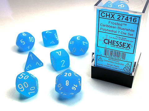Frosted™ Polyhedral Caribbean Blue™/white 7-Die Set