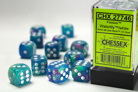 Festive® 16mm d6 Waterlily™/white Dice Block™ (12 dice)
