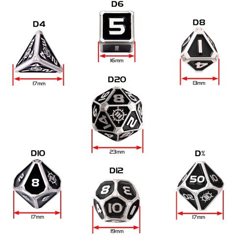 ENHANCE Tabletop Collectors Edition 7pc Metal RPG Dice Set Black