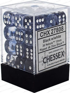 Nebula 12mm d6 with pips Dice Blocks Black/white