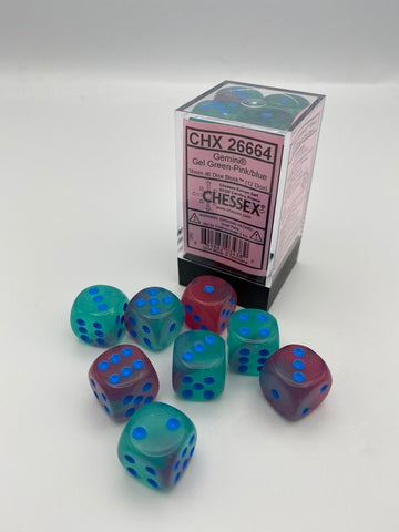 Gemini16mm d6 Gel Green-Pink/blue Luminary Dice Block (12 dice)