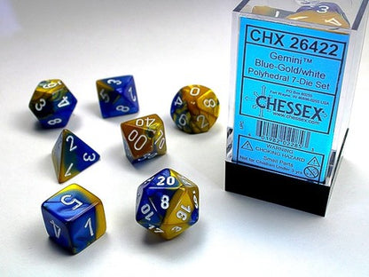 Gemini Polyhedral 7-Die Sets Blue-Gold/white