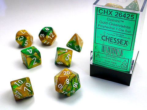 Gemini® Polyhedral Gold-Green/white 7-Die Set