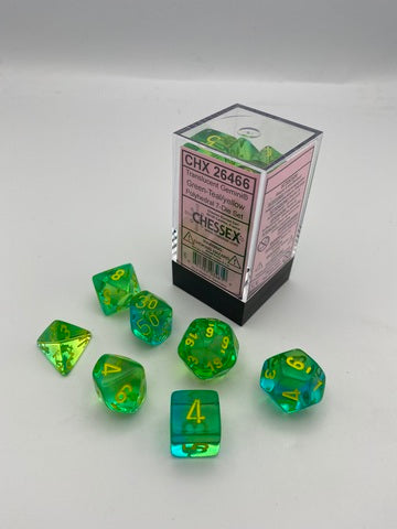Gemini® Polyhedral Translucent Green-Teal/yellow 7-Die Set
