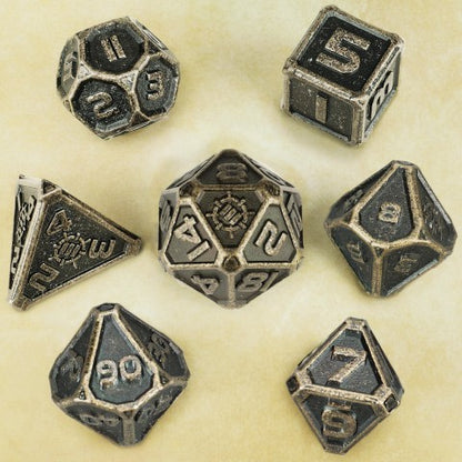 ENHANCE Tabletop RPGs 7pc DnD Metal Dice Set with Case and Dice Bag Black