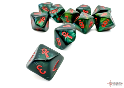 Scarab® Jade/red Ankh D10 Dice Block™ (10) Green/red numbers