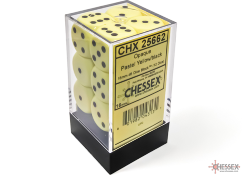 Opaque 16mm d6 Pastel Yellow/black Dice Block™ (12 dice)