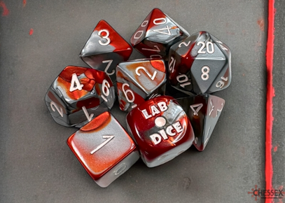 Gemini Red-Steel/white Polyhedral 7-Dice Set (with bonus die)