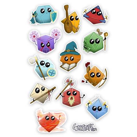 Kawaii Dice Classes Stickers