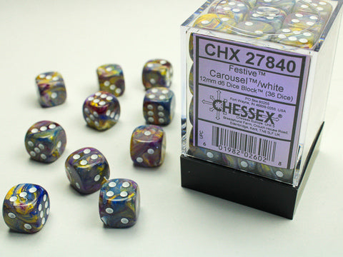 Festive 12mm d6 with pips Dice Blocks (36) Mosaic/yellow