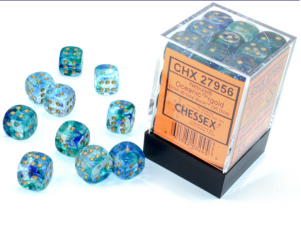 Nebula 12mm d6 Oceanic/gold Luminary Dice Block (36 dice)