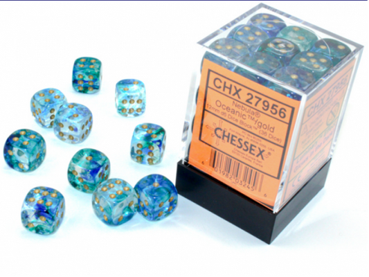 Nebula 12mm d6 Oceanic/gold Luminary Dice Block (36 dice)