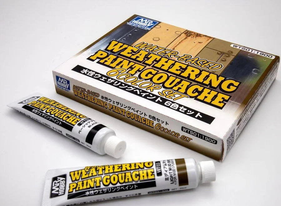 Mr Hobby -Gunze WATER-BASED WEATHERING PAINT GOUACHE 6 Color Set