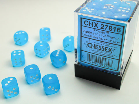 Frosted™ 16mm d6 Caribbean Blue™/white Dice Block™ (12 dice)