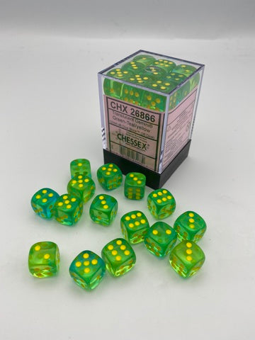 Gemini® 12mm d6 Translucent Green-Teal/yellow Dice Block™ (36 dice)