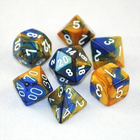 Gemini Polyhedral 7-Die Sets Blue-Gold/white