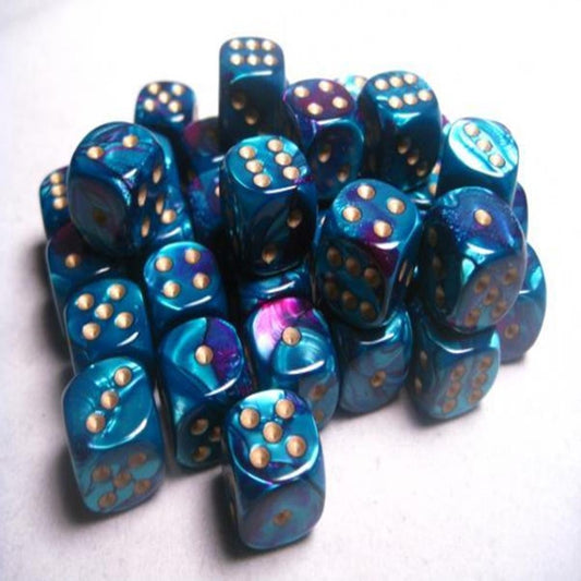 Gemini 12mm d6 with pips Dice Blocks Purple-Teal/gold