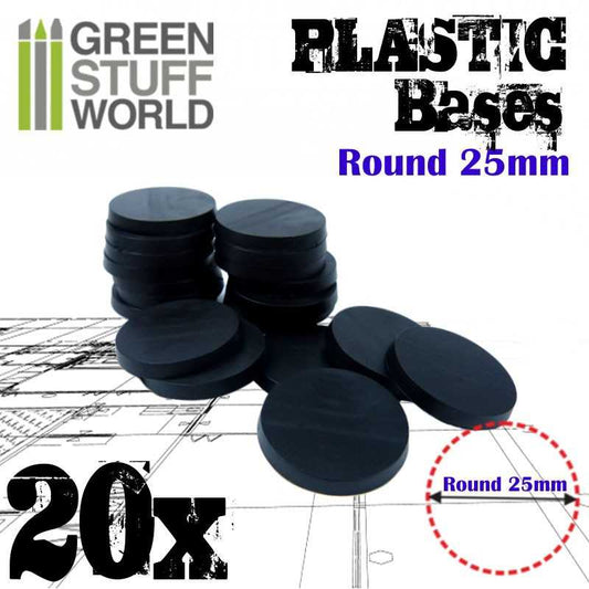 25MM ROUND PLASTIC BASES - BLACK