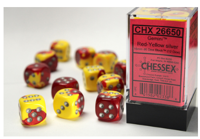 Gemini® 16mm d6 Red-Yellow/silver Dice Block™ (12 dice)