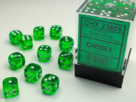 Translucent 12mm d6 Green/white Dice Block™ (36 dice)