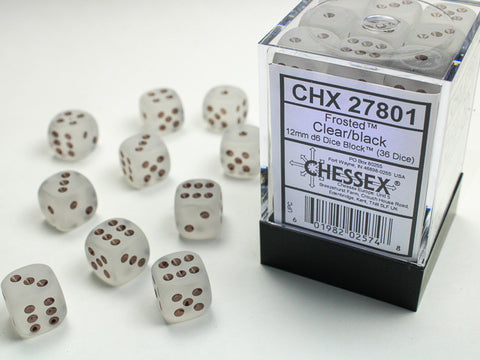 Frosted™ 12mm d6 Clear/black Dice Block™ (36 dice)